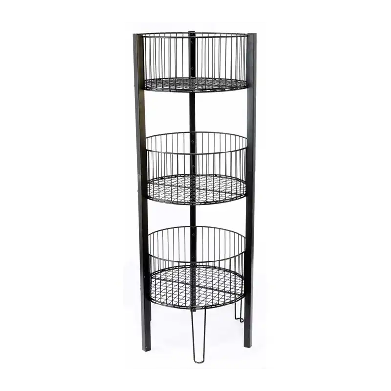 Black Round Wire Basket Assembled 3 Tier