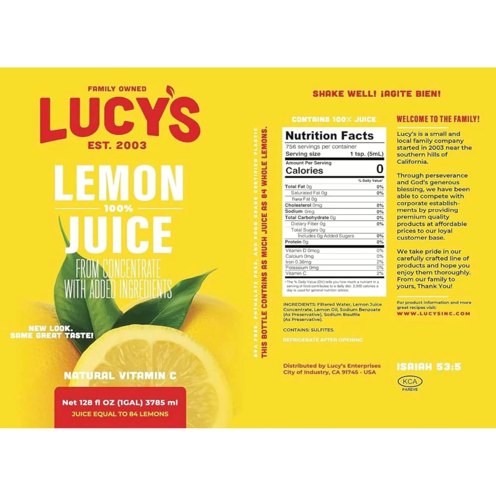 Lucy's Lemon Juice Gallon 128 oz