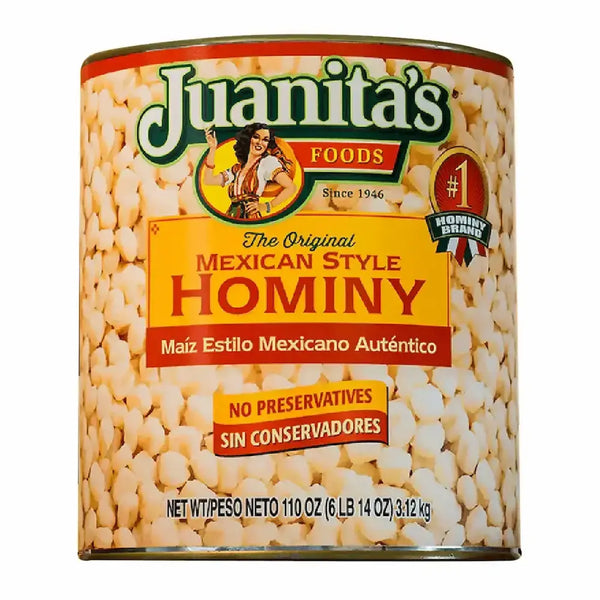 Juanita's Mexican Style Hominy 10 110 oz Case 6 Units