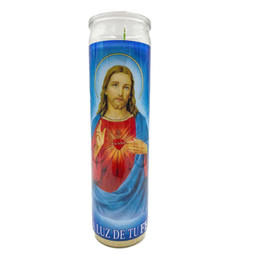 Sagrado Corazon De Jesus White Candle tall
