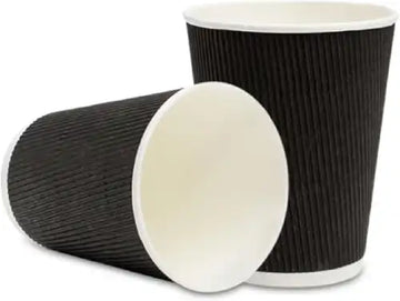 Three Leaf Compostable Ripple Wall Cups, (Black) 25ct 12 oz