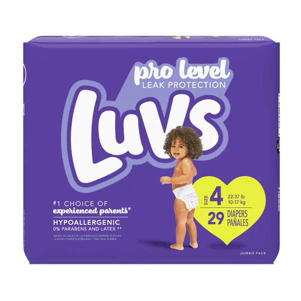 Luvs Diapers Triple Leakguards 29 ct Size 4 Case 4 Units