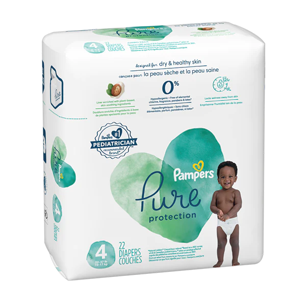 Pampers Pure Protection Diapers 22ct Size 4 - Case - 4 Units