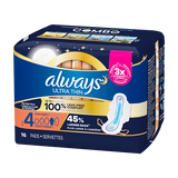 Always Ultra Thin Size 4 Overnight W/Wings 16 ct