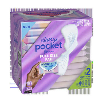 Always Pocket Feminine Pads Flex Foam Reg w/Wings unscntd sz 2 10 ct