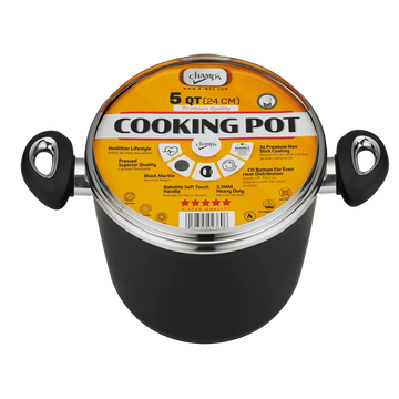 Champs Black Pot NS Speckled Inside w/ Glass Lid 3.1mm 5 qrt