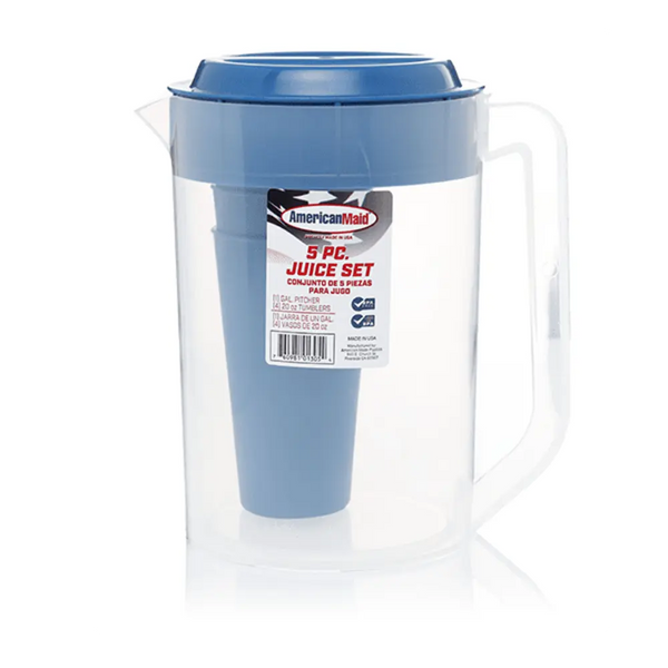 Plastic Juice Pitcher w/ 20 oz Drinking Cups (4) Asst. Colors - Case 