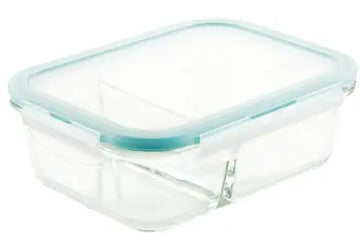 Glass Container Divided Rectangular Blue 5.8 cup