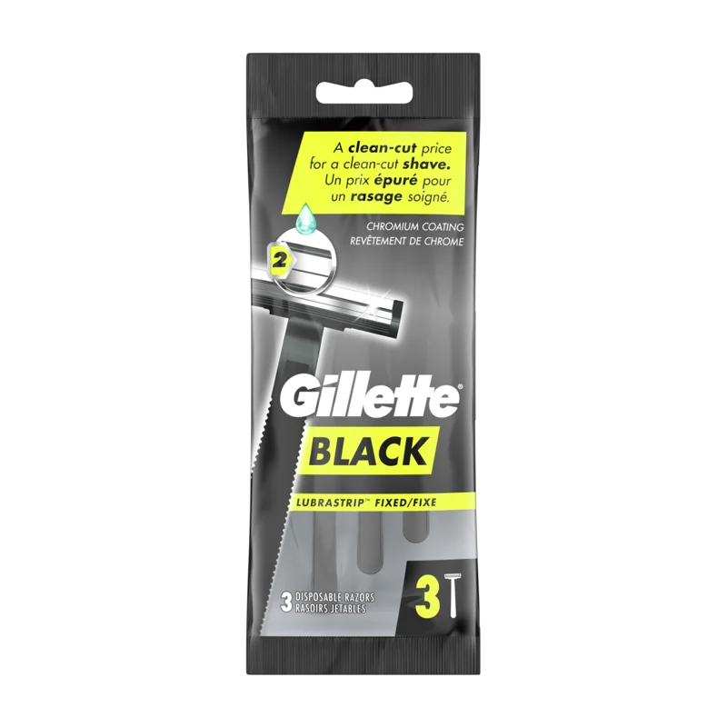 Gillette Black Fixed Mens Disposable Razors 2 blade 3 ct