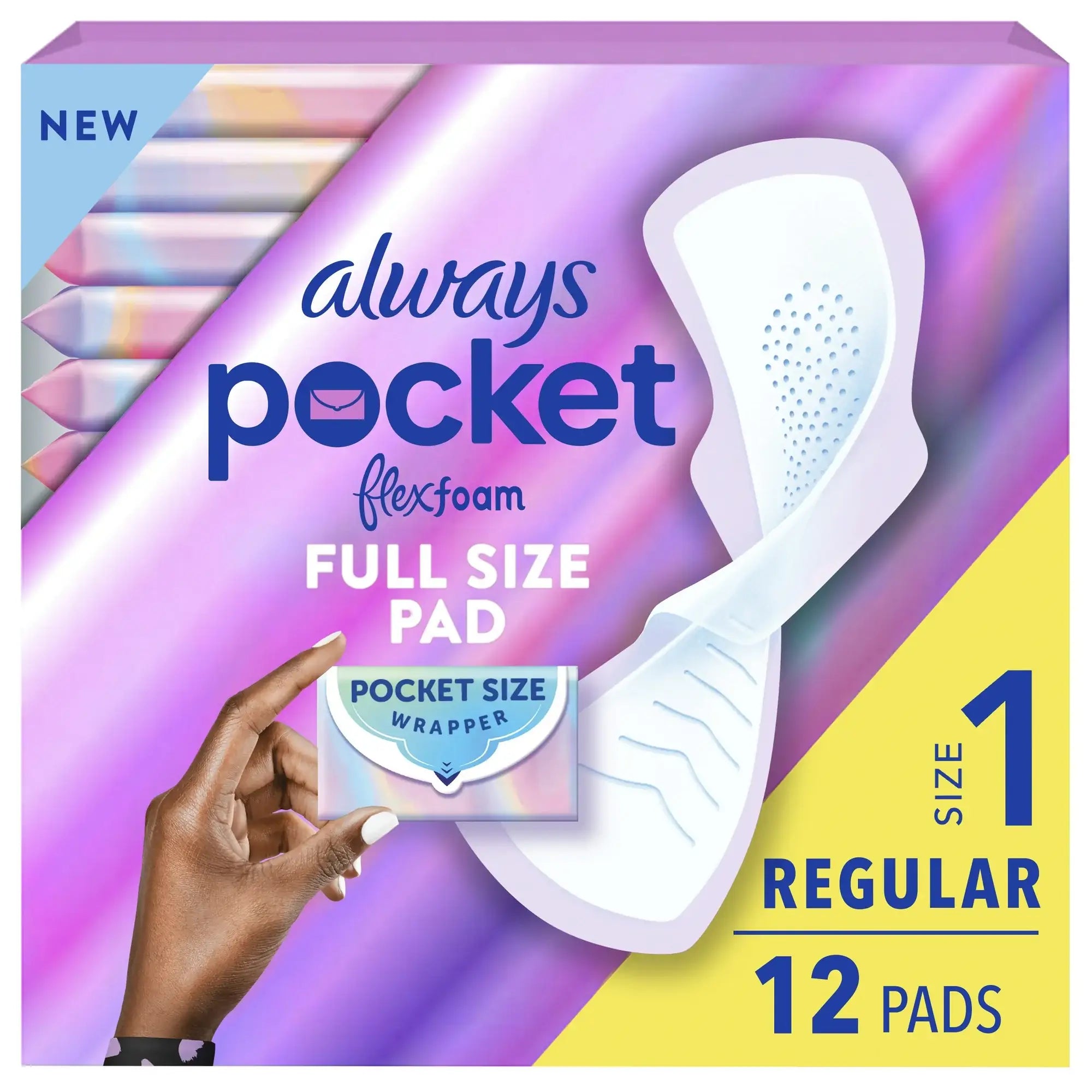 Always Pocket Feminine Pads Flex Foam Reg w/Wings unscntd sz 1 12 ct