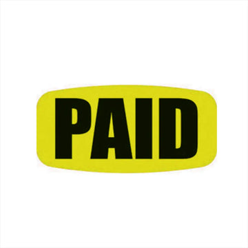 Paid Oval Sticker Yellow 1,000 ct +Tax 1.25" x 0.62"