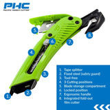 Green Safety Cutter with Film Cutter Wholesale bulk packaging from Mexmax INC for all your cutting needs.