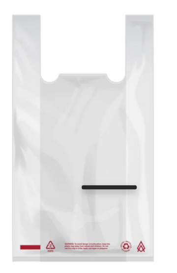 T-Shirt Bag White Warning (25mic) 12" x 7" x 22"