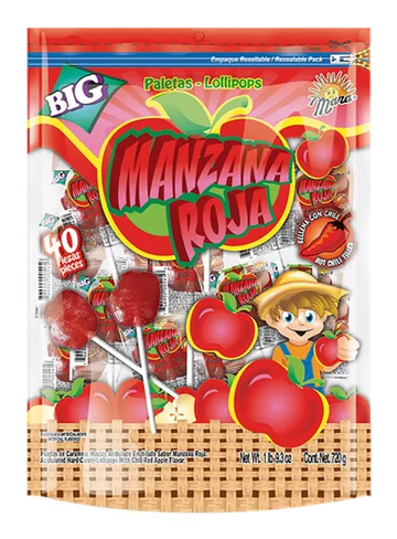 Mara Manzana Roja Rellena Lollipops 40 ct