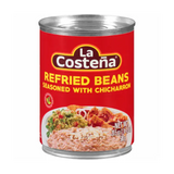 La Costeña Refried Beans with Chicharron 20.5 oz available at Mexmax INC, ideal for wholesale buyers.