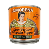 La Morena Diced Pickled Jalapeno Pepper 13.75 oz available at Mexmax INC, ideal for wholesale buyers.