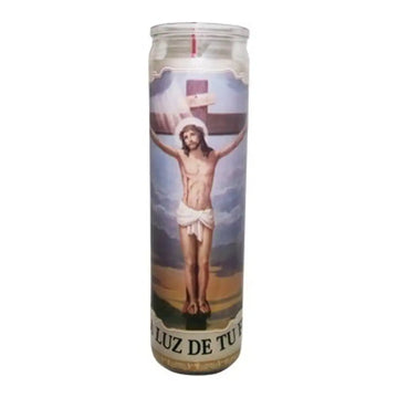 Vel Mex Jesus Crucificado White Candle tall