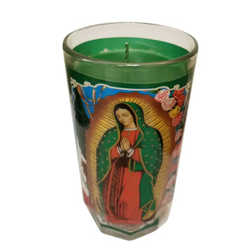 Vel Mex Virgen de Guadalupe Green Candle lrg cup