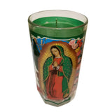Wholesale La Virgen De Guadalupe Candle (Green, Large Cup)- Spiritual ambiance at Mexmax INC.