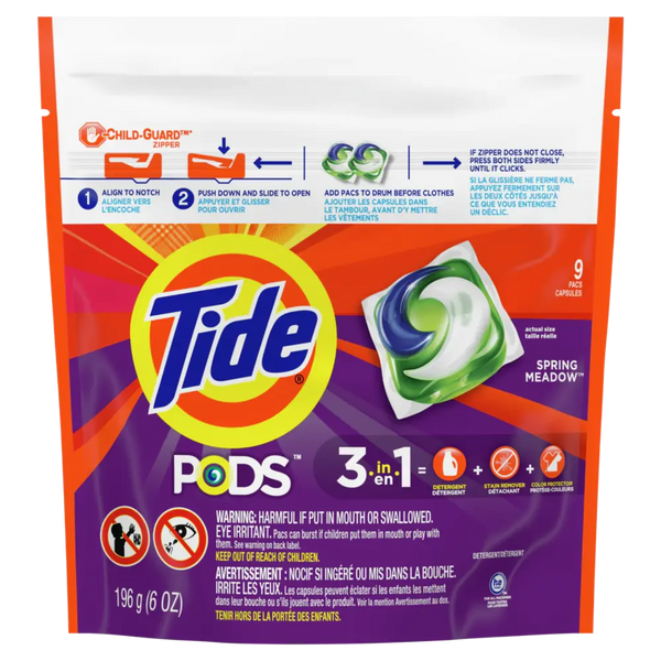 Tide Pods Liquid Spring Meadow Laundry Detergent 3in1 9 ct - Case - 6 Units