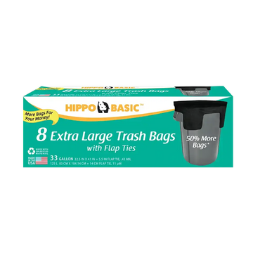 Hippo Sak 33 Gallon Trash bag with Flaps 8 ct