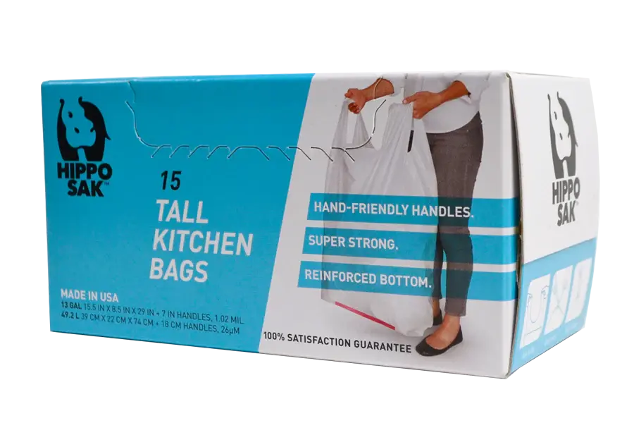 Hippo Sak Tall Kitchen Bags with Handles 13 Gallon 45 Count
