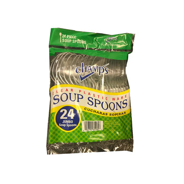 Champs Plastic Jumbo Soup Spoon Clear 24 ct lrg