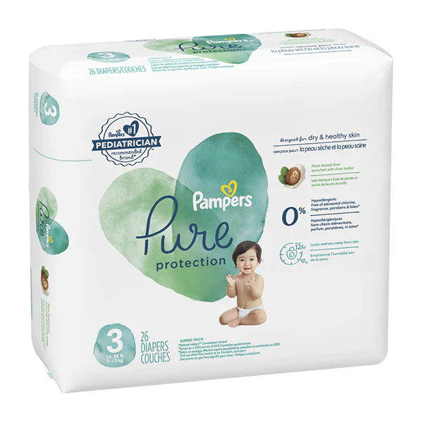Pampers Pure Protection Diapers 26ct Size 3 - Case - 4 Units