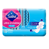 Wholesale Saba Ultra Invisible Thin Long With Wings Blue 16ct- Mexmax INC Personal Care Supplies