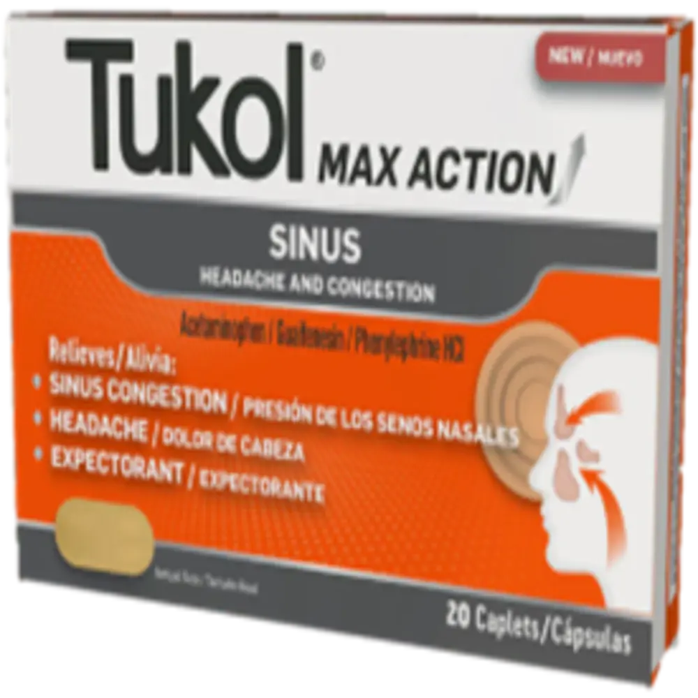 Wholesale Tukol Max Action Sinus Caplets Available at Mexmax INC Your Modern Mexican Groceries Supplier.
