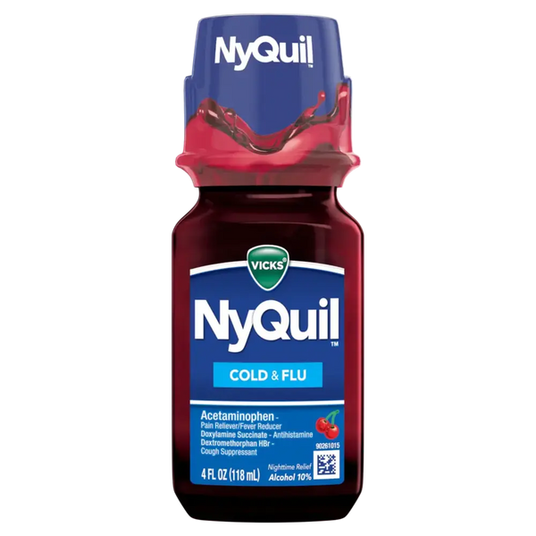 Vicks Nyquil Cherry Cold & Flu 4 oz - Case - 8 Units