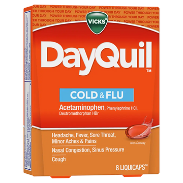 Vicks DQ Cold&Flu Non Drwsy Mlti-symptom Daytime Relief 8 ct