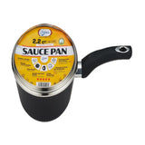 Wholesale Champs Black Sauce Pan NS w/ Glass Lid Mexmax INC offers quality cookware with speckled interior.