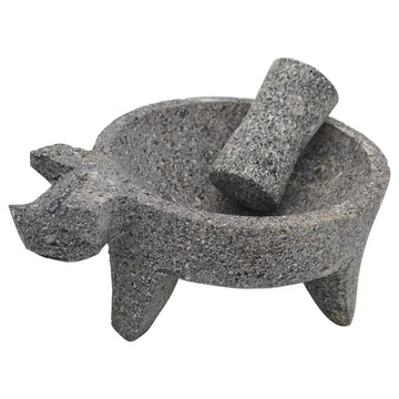 Pig Head Molcajete Natural Stone 8"