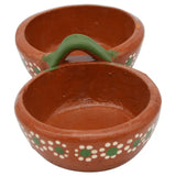 Wholesale double salsa bowl made of traditional Mexican clay, each holding 9 oz, available at Mexmax INC.