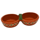 Wholesale double salsa bowl made of traditional Mexican clay, each holding 9 oz, available at Mexmax INC.