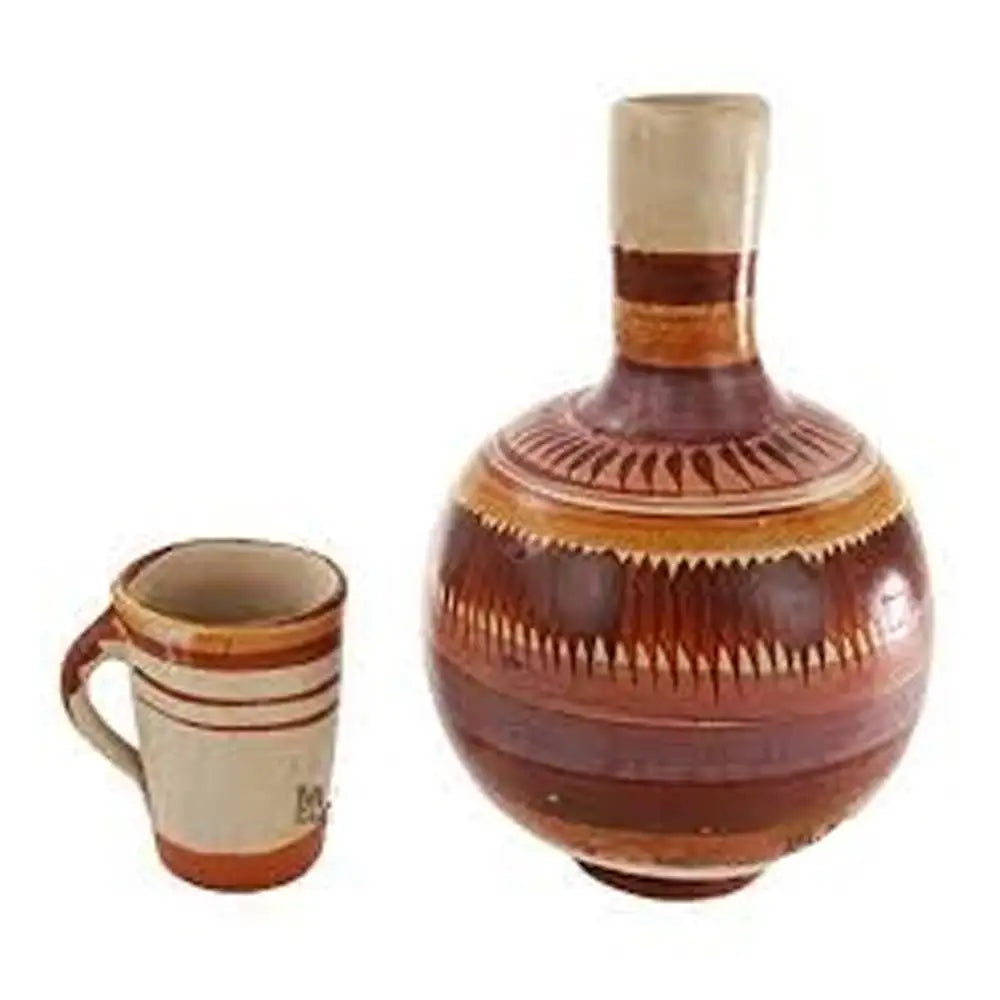 Traditional Mexican Wholesale Botellon De Barro - 4qt Jug + 16oz Cup on Mexmax INC.
