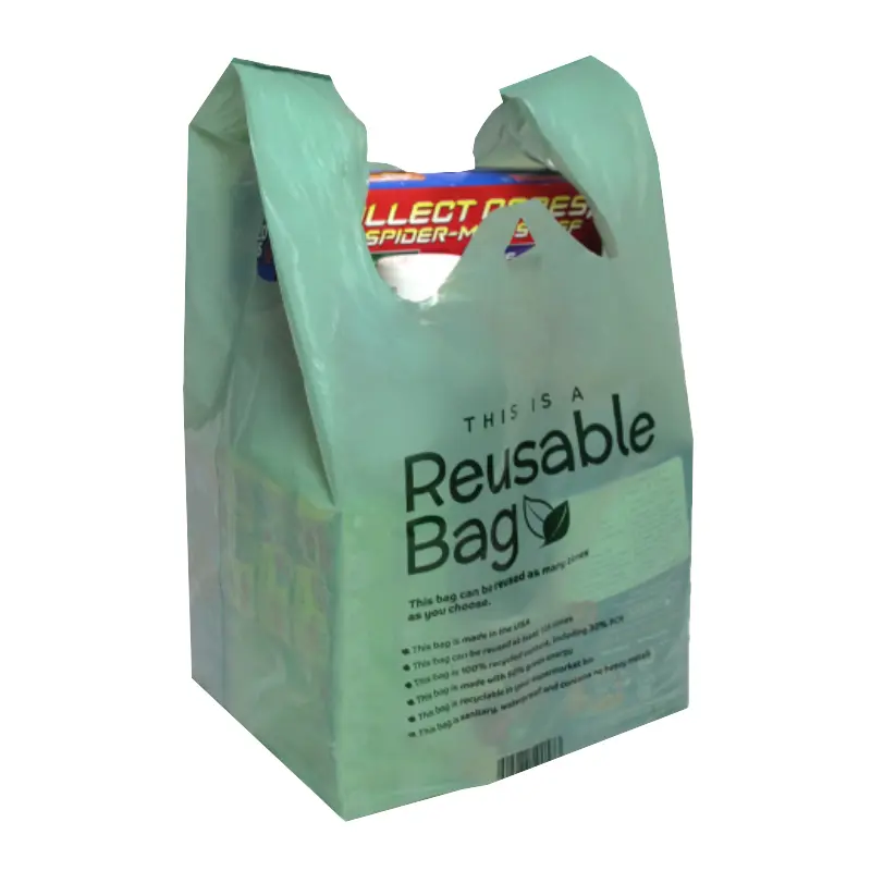 Wholesale Reusable Green T-Shirt Bag (Econ) - Buy in bulk at Mexmax INC for eco-friendly shopping solutions