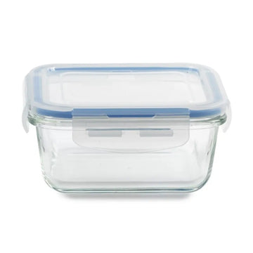 Glass Container Square Blue 1.3 cup