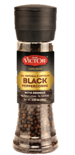 Don Victor Black Peppercorns Jar with Grinder - 5.82oz