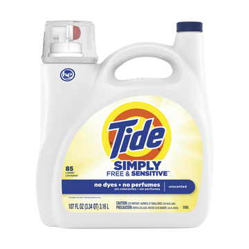 Tide Simply Liquid Laundry Detergent, Free & Sensitive, 85 Loads HE - 107 oz