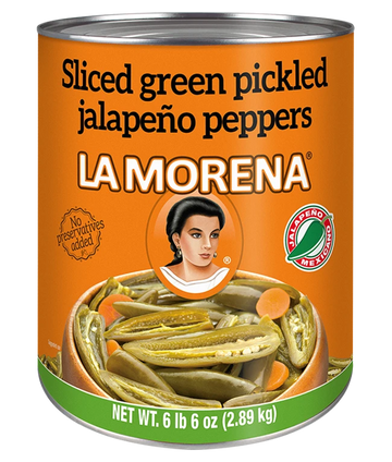 La Morena Sliced Green Pickled Jalapeno Peppers #10 - 105 oz
