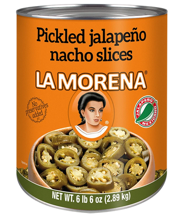 La Morena Sliced Green Pickled Jalapeno Peppers #10 - 105 oz